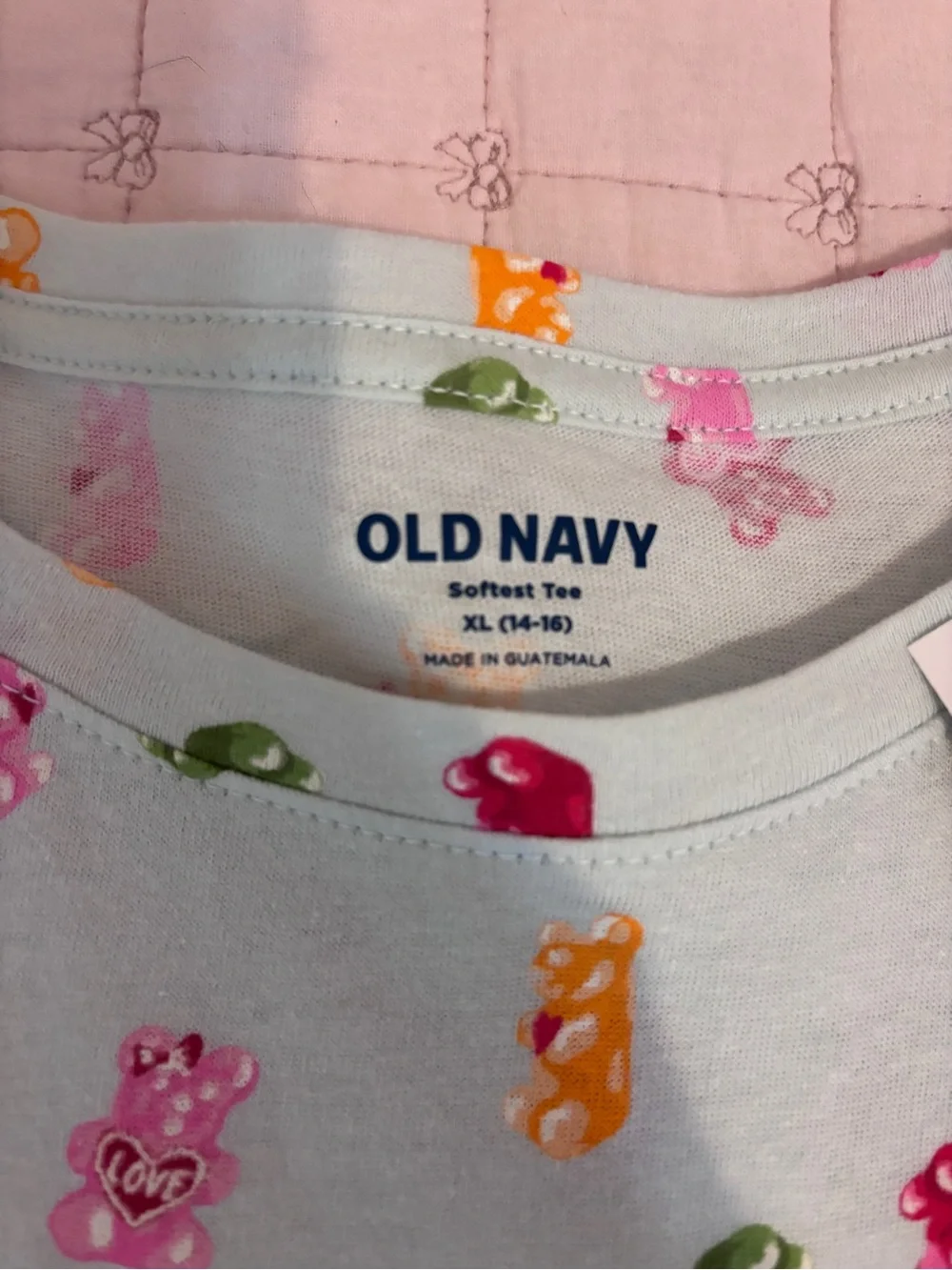 Old Navy Mint Green Long-Sleeve Tee with Colorful Gummy Bear Print
